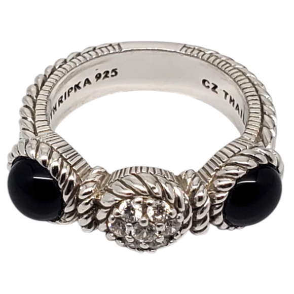 Judith Ripka Sterling Silver Onyx and CZ Ring Size 7 #21032 - Picture 6 of 11